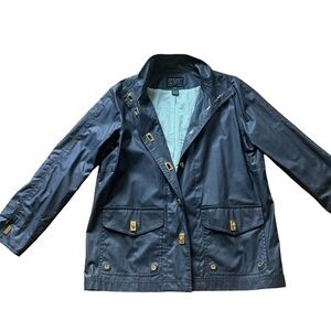 Ralph Lauren women’s rain coat blue gold stand collar cotton toggles size medium